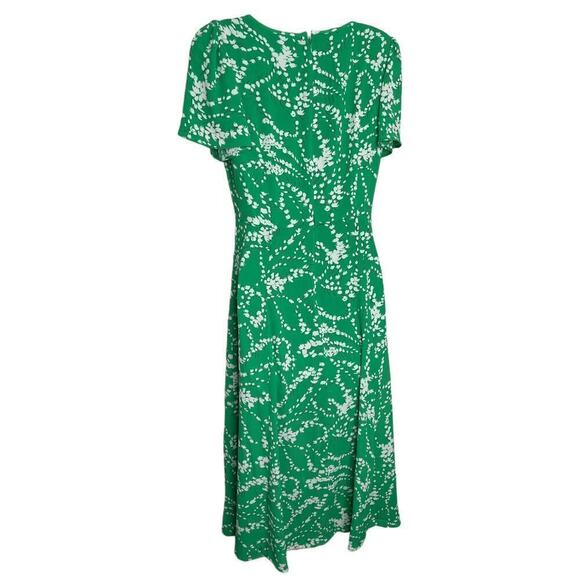 TALBOTS Floral Print Fit & Flare Crepe Dress Size 2 Green and White Sleeves New - Picture 2 of 11